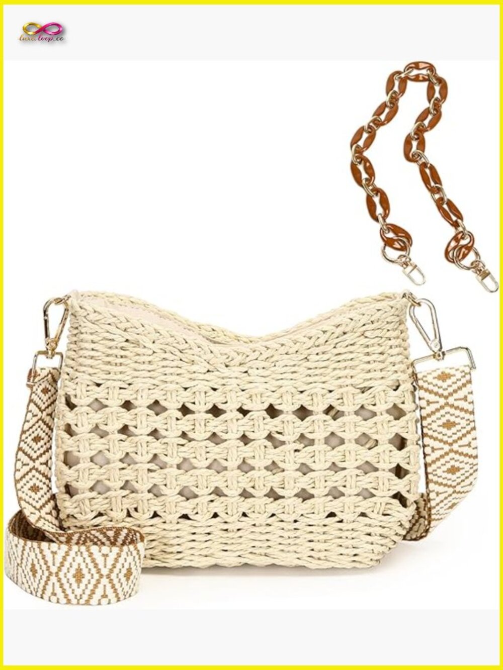 Handmade Straw Woven Crossbody Bag Hobo Shoulder Purse Summer Beach Boho - Picture 1 of 7